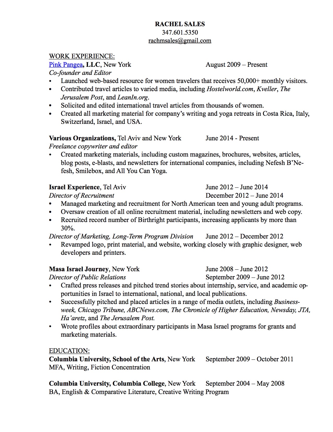 RachelSalesResume2016 - writing